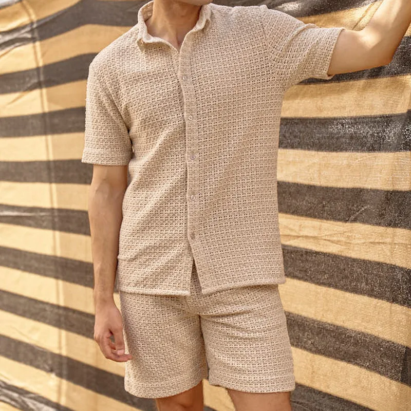 2024 Men's Suits Casual Lapel Plaid Short Sleeved Shorts Trend Fashion Solid Color Two-piece Set for Men