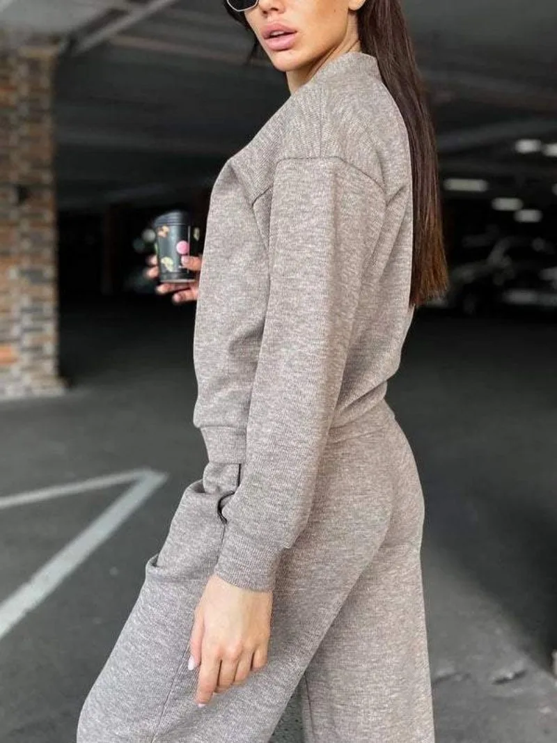 Women Knitted Two Piece Sets Single Breasted Loose Cardigan Sweaters with Sweatpants Suit Casual Autumn Solid Lady Chic Outfits