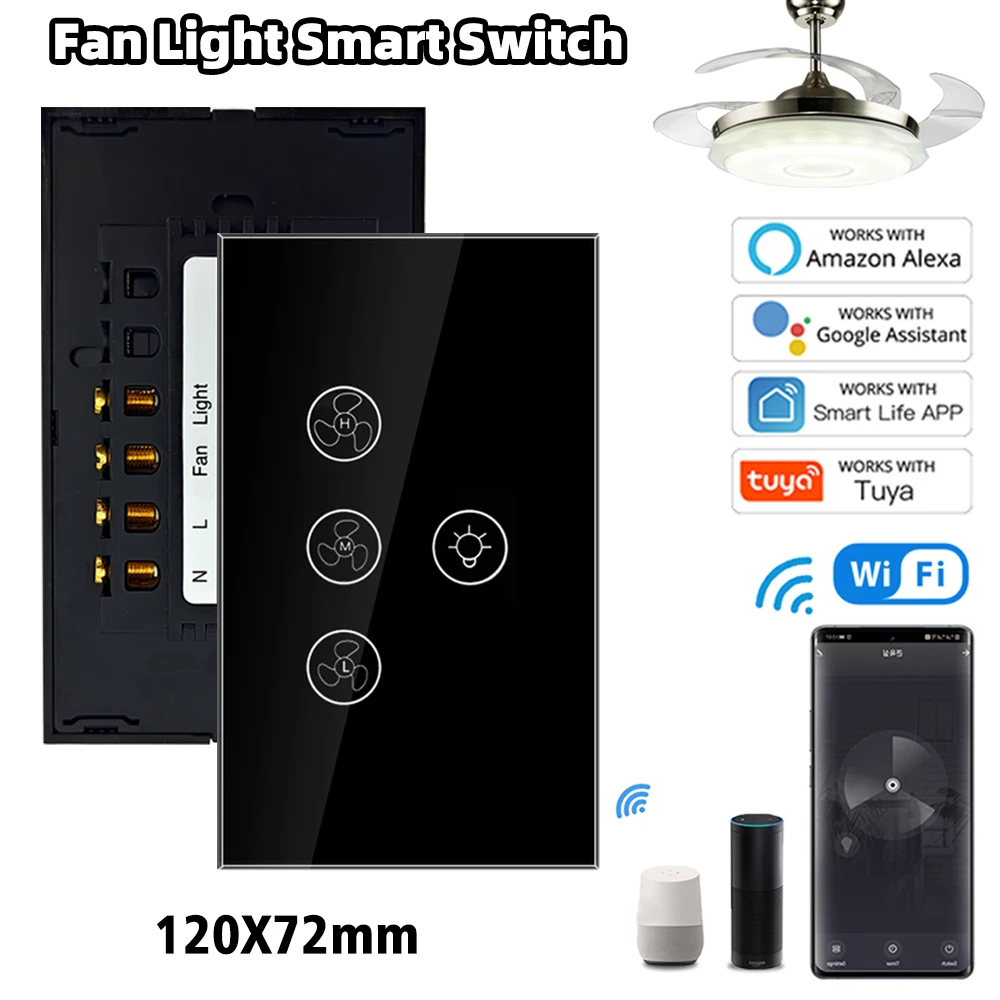 

Wifi Fan Light Switch Smart Home EU/US Ceiling Fan Lamp Switch Tuya Speed Control Works With Alexa Google