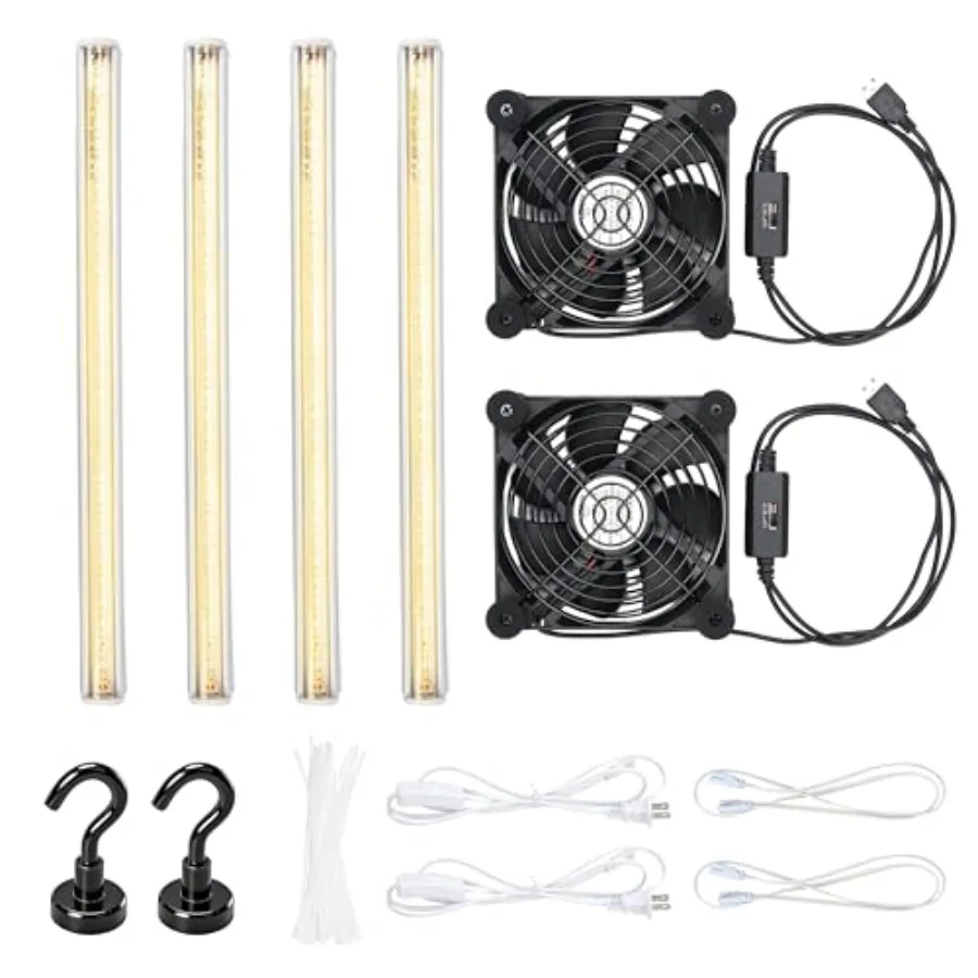 

4 Pack T5 Grow Light Strips + 2 Pack USB Fans for Indoor Plants Accessories Set for Indoor Greenhouse Cabinet for IKEA Full Spe