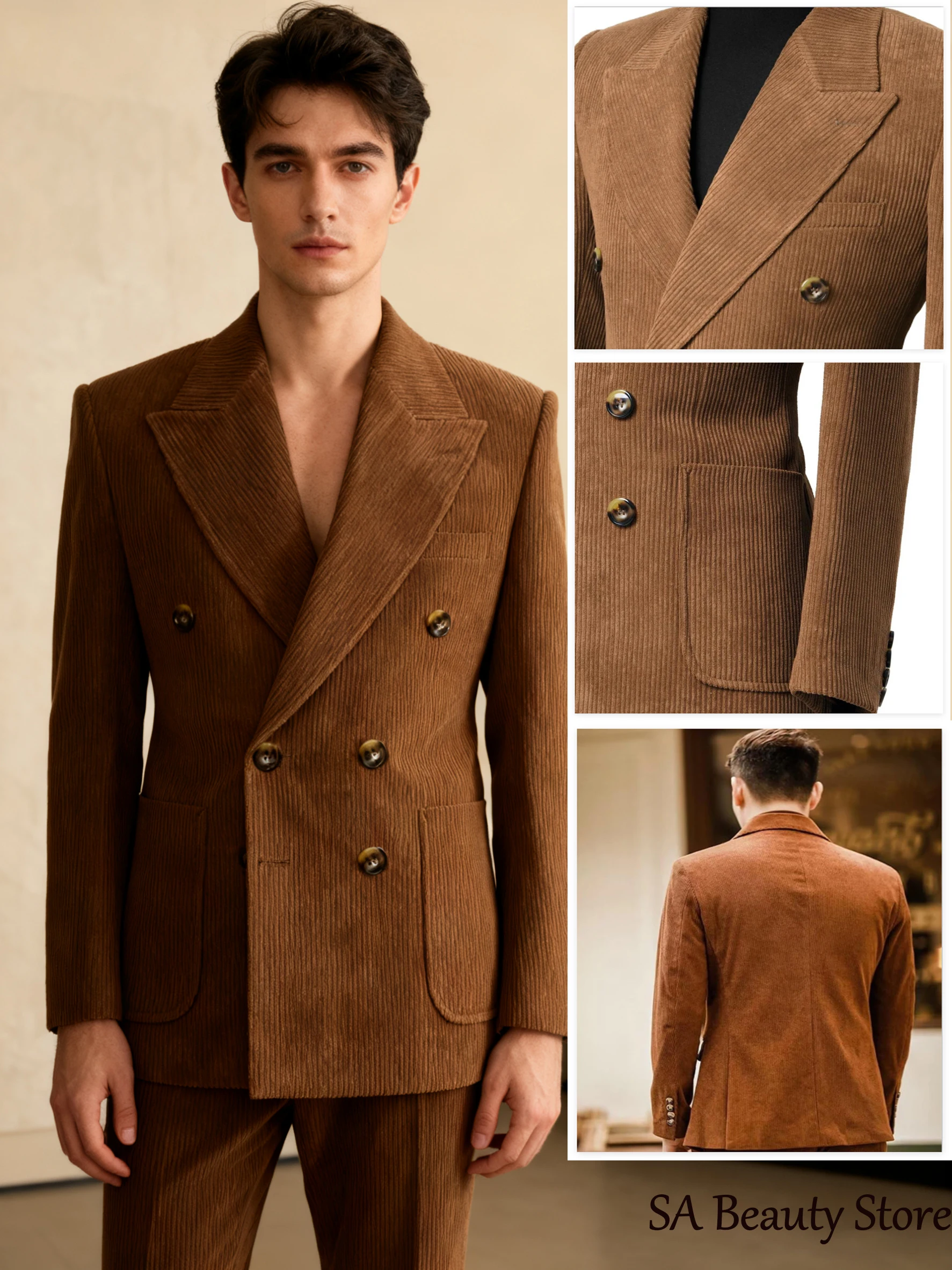 

Men's Suit Coat Corduroy Jacket Business Leisure Slim Fit Plus Size Tailored Man Suit Blazer