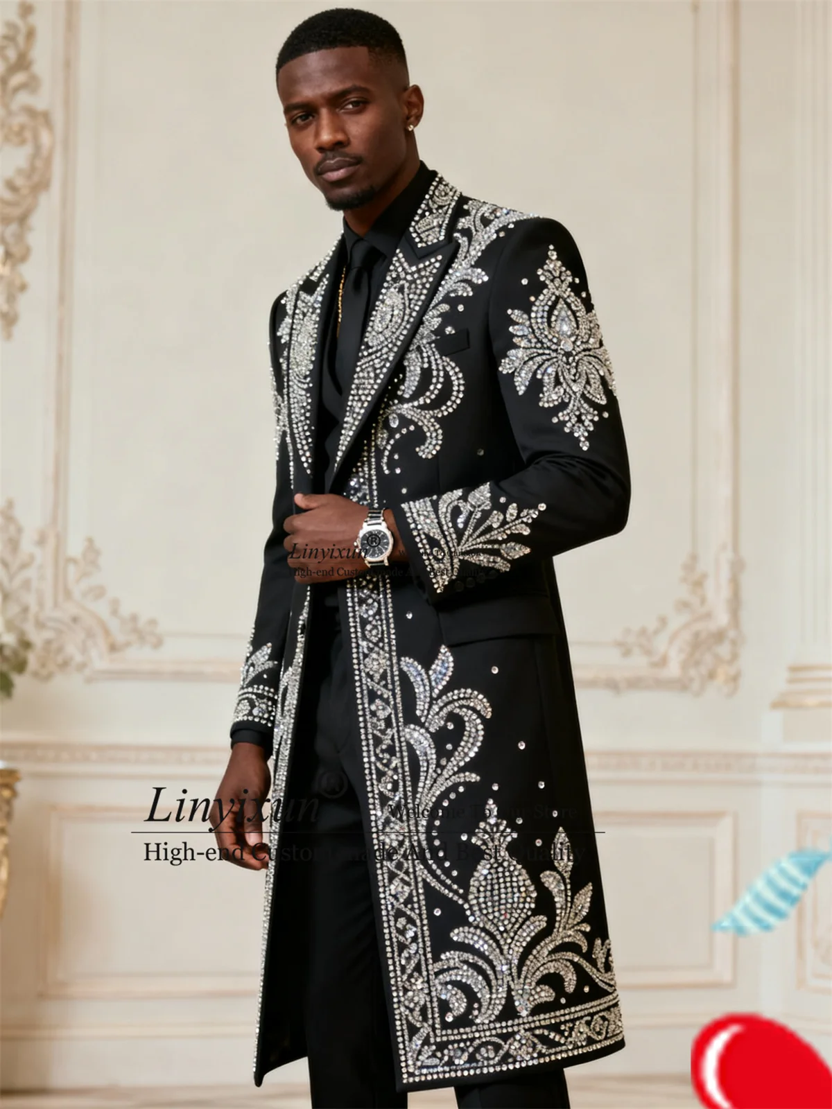 

Блестящие смокинги со стразами и кристаллами, мужской костюм, комплекты из 3 предметов по индивидуальному заказу, мужские пиджаки для жениха, длинные пальто, брюки, свадебные Ropa hombre