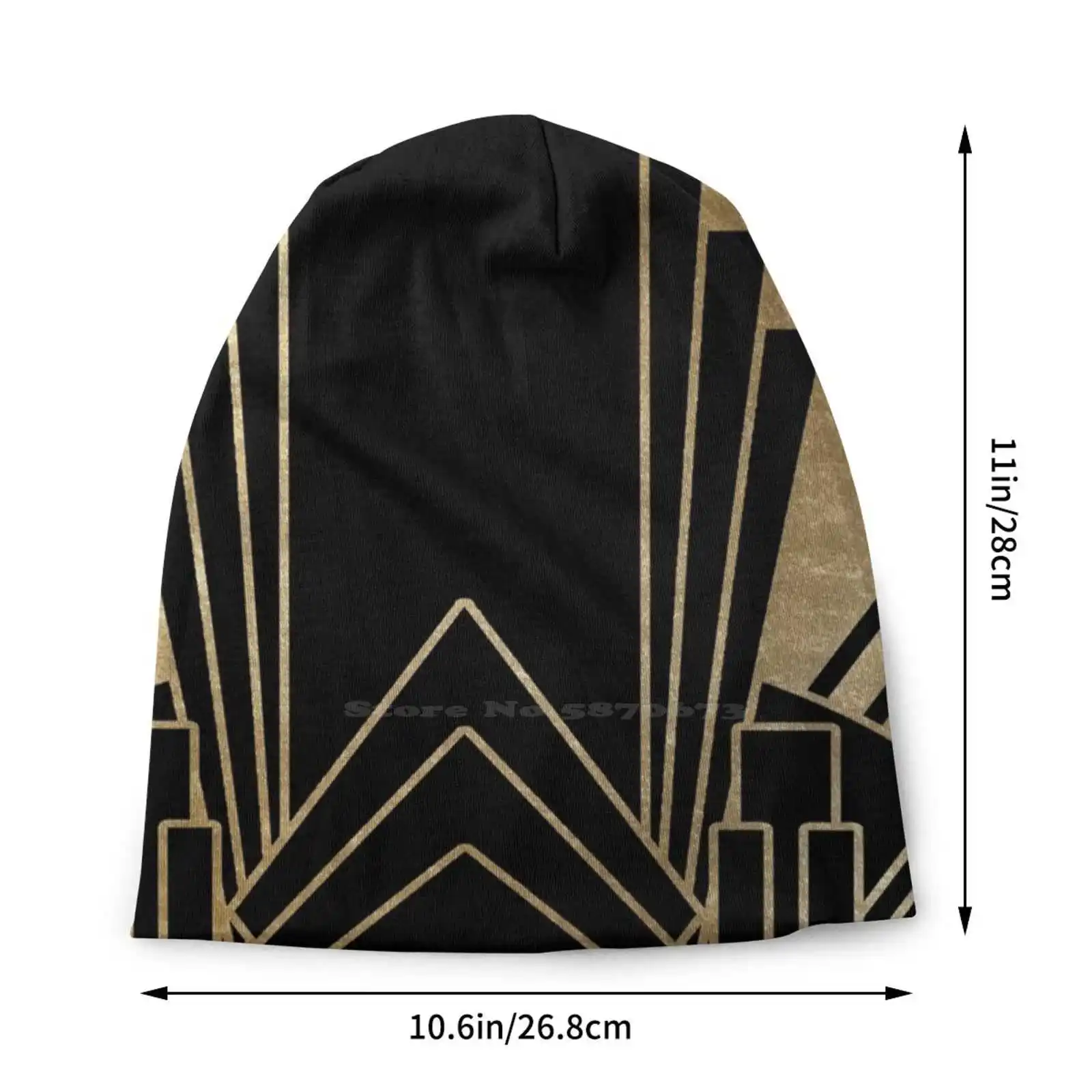 Art Deco Design Knitted Hat Warm Beanie Outdoor Caps Golden Faux Foil Black A Little Party Never Killed Nobody The Great Gatsby