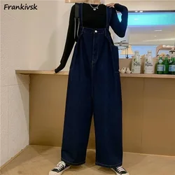 Denim Jumpsuits Women Korean Style Harajuku Holiday Full Length Loose Youthful Novel Fashionable Simple Pockets Retro New Sweet