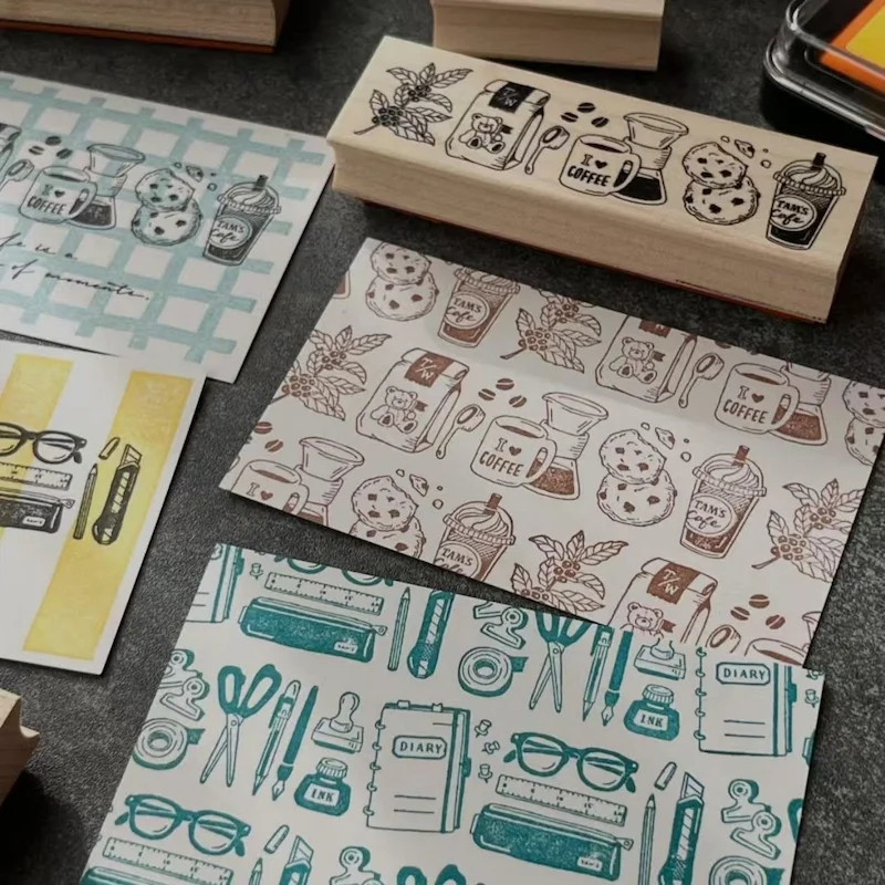 Künstlerische Scrapbooking-Holzstempel mit niedlichen Alltagsobjekten für Junk Journals, Kaffee-, Getränke- und Lebensmittelthemen-Siegelstempel. – Detail 5