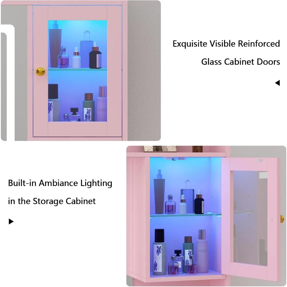 Mesa de vaidade, mesa de maquiagem de 41,3" com tomada de energia e armazenamento de lotes, 6 gavetas e prateleiras de armazenamento, penteadeira, rosa