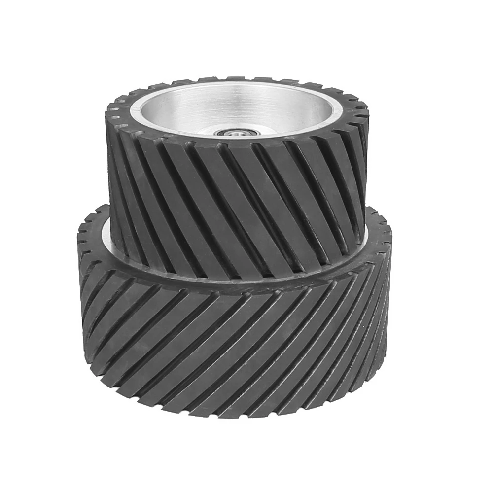 100/150/200/250 * 100mm Grooved Rubber Contact Wheel Belt Grinder Replacement Part Dynamically Balanced