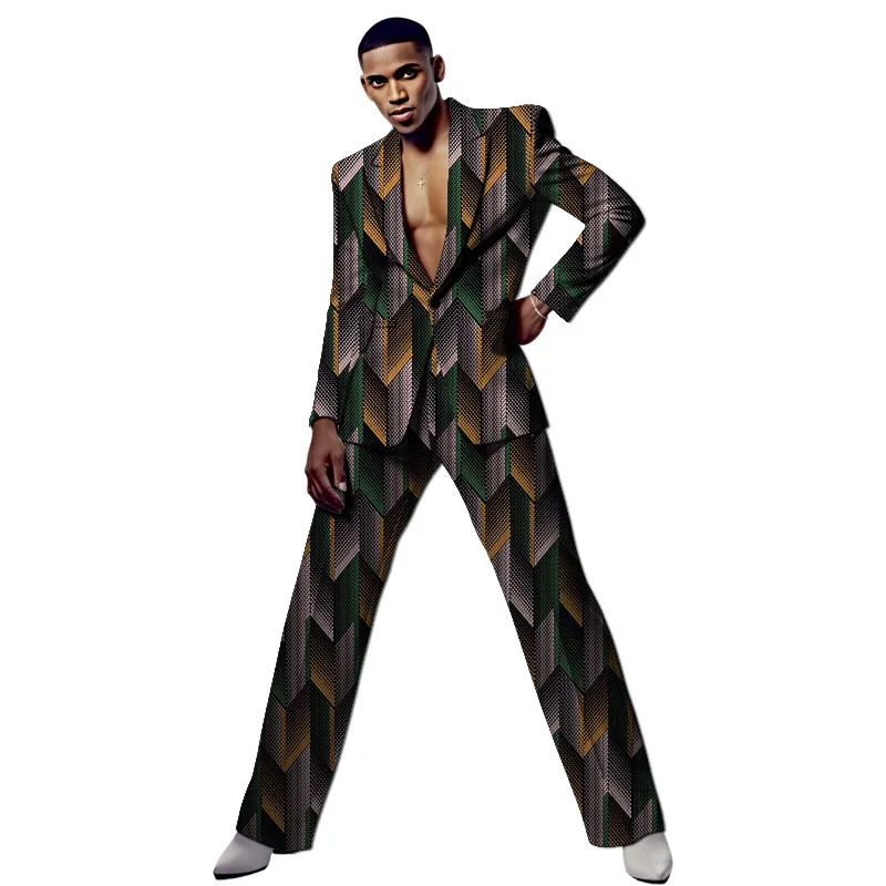 Men's Suit Set Vintage Ankara Print Blazer And Pants Outfit Party Attire Customized Atmospheric Clothing Combination