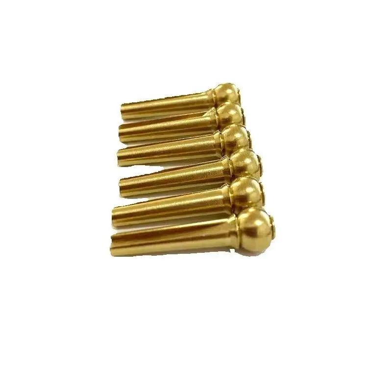 6-Piece Solid Brass Acoustic Guitar Bridge Pins Set Fixed Cone String Pegs for Steel Strings Replacement Hardware Parts