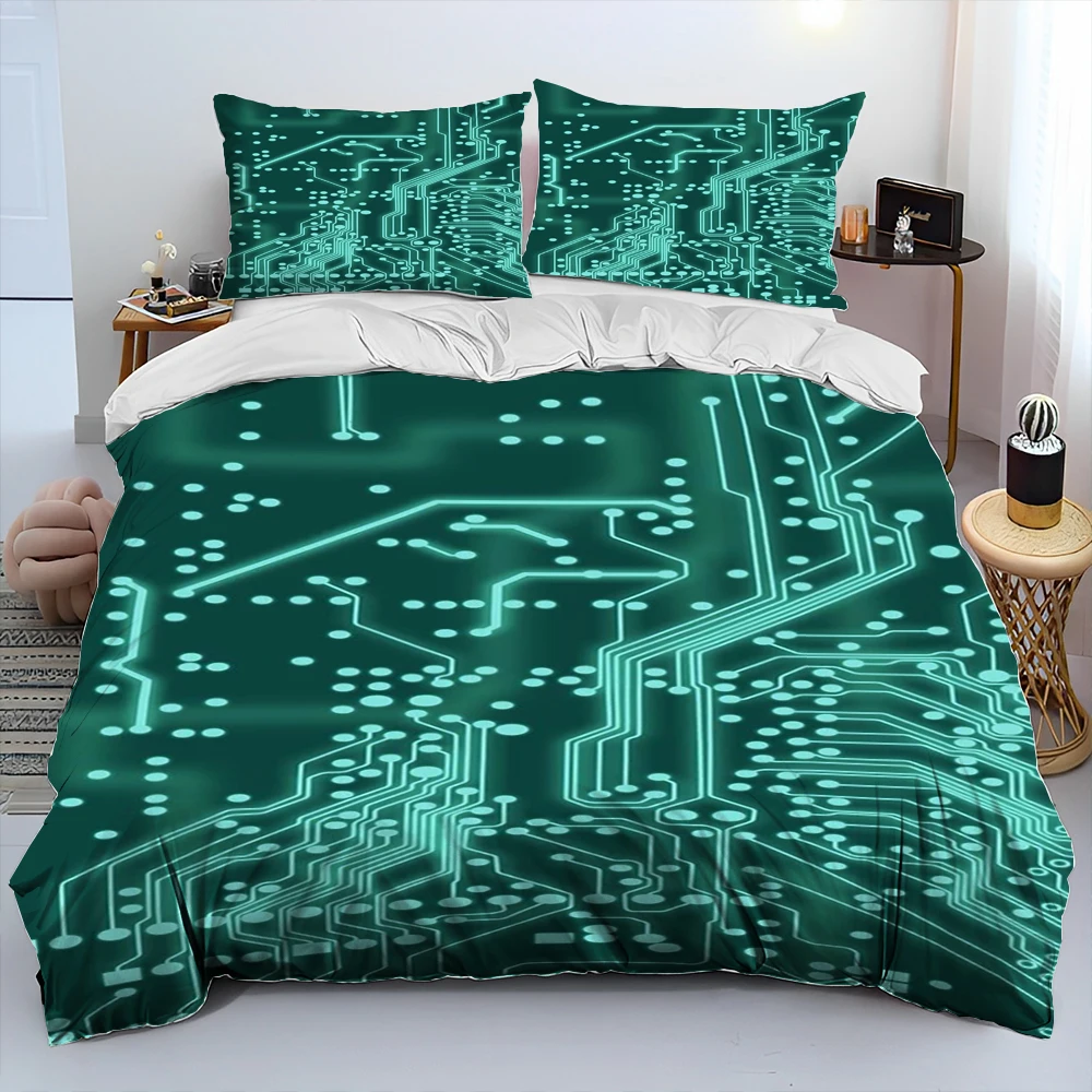 

3D Chip Circuit Board Comforter Bedding Set,Duvet Cover Bed Set Quilt Cover Pillowcase,King Queen Size Bedding Set for Adult Kid