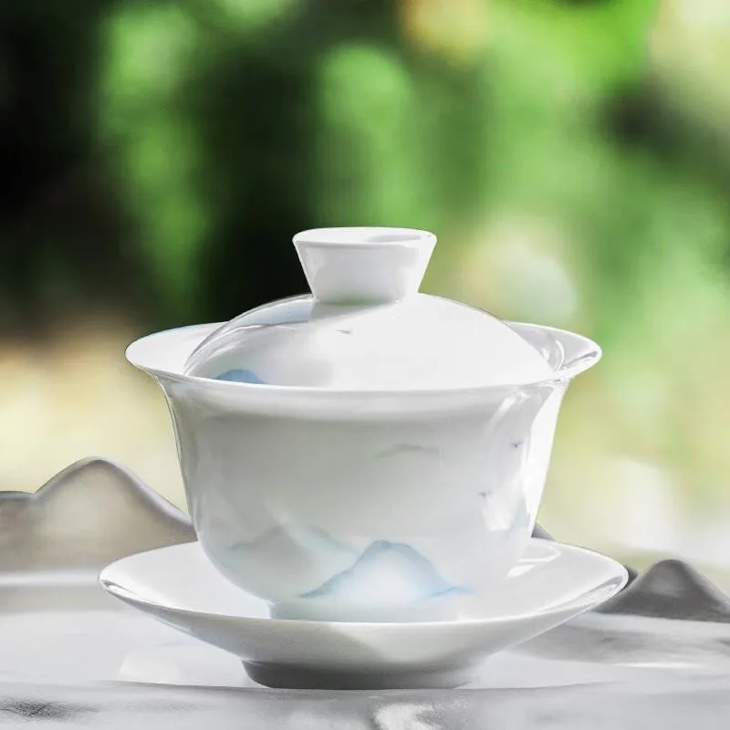 

Yuanshan ручная роспись Gaiwan Керамический одинарный большой кунг-фу Gaiwan белая фарфоровая чайная чашка чайный набор чайный сервиз