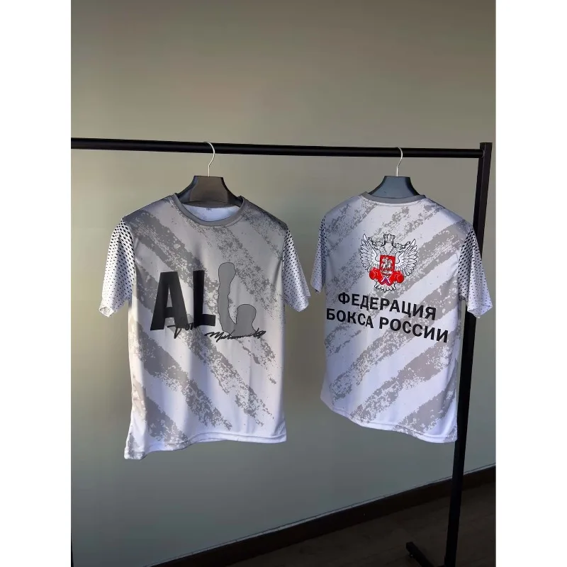 2026Popular Russian Boxing Association T-shirt with Double-Headed Eagle Badge Men's Boxing Training Streetwear Sporty Casual Top