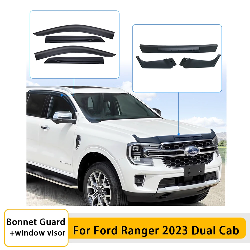 Bonnet Protector Black Guard Trim +Window Visor Weathershields For Ford Ranger T9 2023 Next Gen Accessories