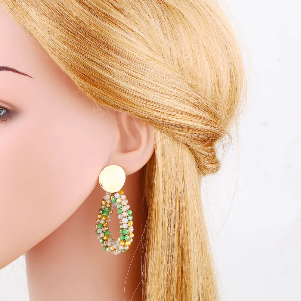 FLOLA البرتقال البذور الخرز قطرة الماء أقراط للنساء اليدوية مضفر استرخى أقراط بوهو مجوهرات oorbellen ersa305