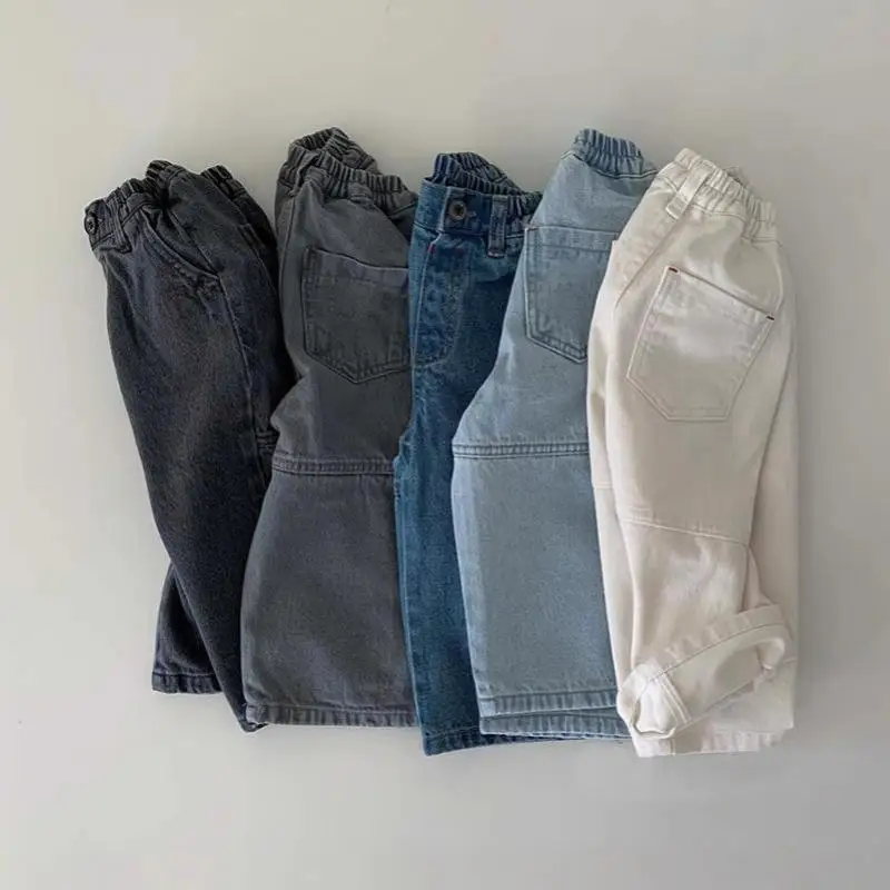 

2026 Spring New Children Denim Pants Baby Casual Pants Boys Girls Jeans Solid Kids Loose Trousers Fashion Toddler Clothes