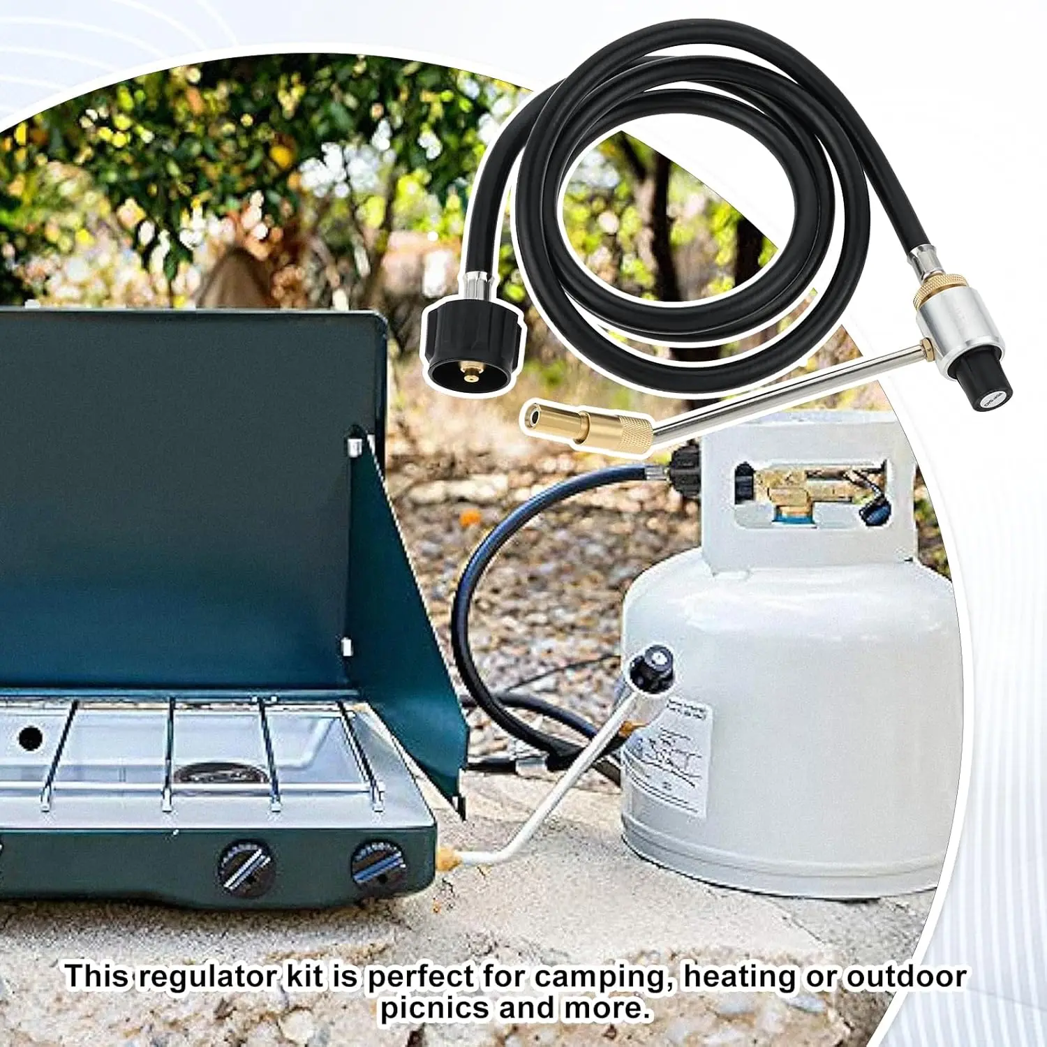 Manguera adaptadora de propano de 6 pies, convertidor de 1 lb a 20 lb con regulador de presión de estufa 5430 para estufas de propano Coleman, estufas plegables N Go