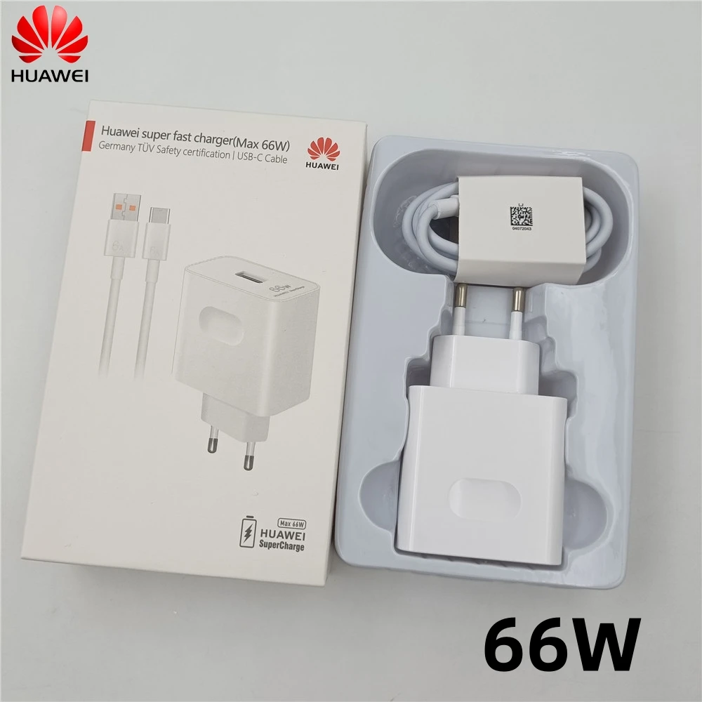 Original Huawei 66W SuperCharge Fast Charge EU Power Adapter 6A Type C Cable For Mate 50 40 30 20 RS P40 P50 Pro Nova8 Se P30