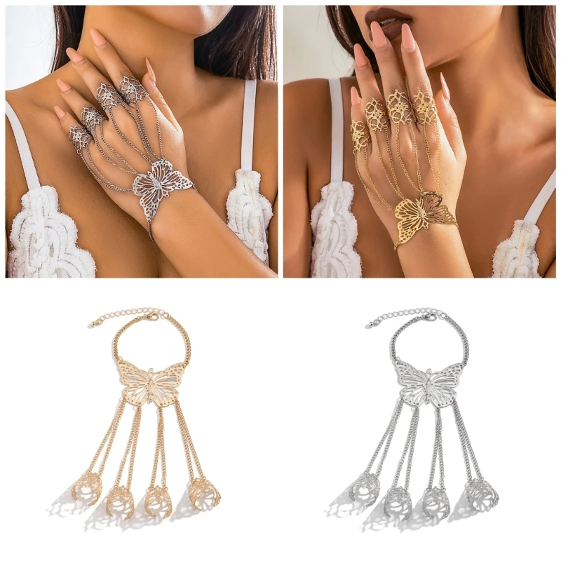 Unique Punk Cone Chain Charm Punk Cone Shaped Adjustable Finger Rings Chain Jewelry for Parties and Concerts