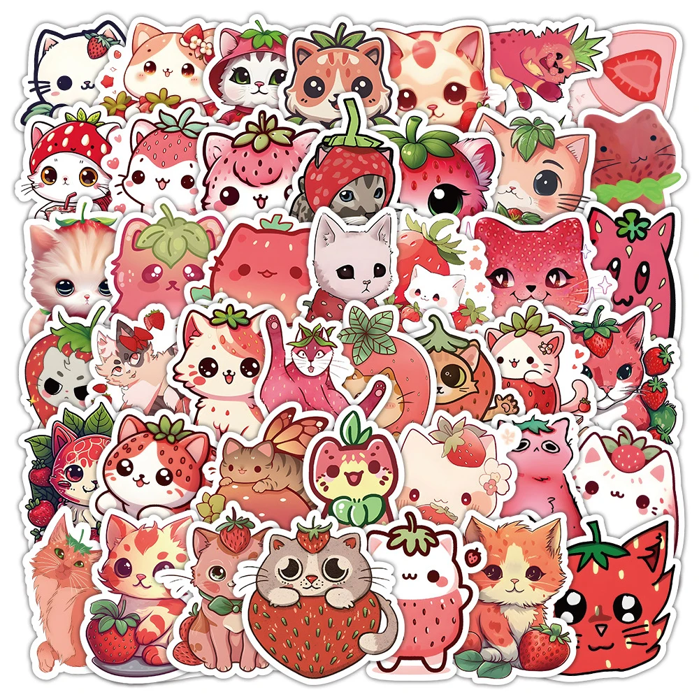 

10/30/53pcs Kawaii Strawberry Cat Stickers Stickers Aesthetic Waterproof Graffiti Scrapbooking Diary Laptop Kids DIY Sticker Toy