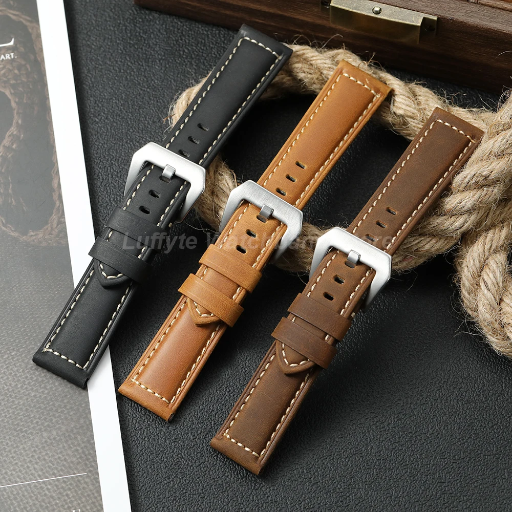 Herren-Uhrenarmband aus echtem Leder, 20 mm, 22 mm, 24 mm, 26 mm, Crazy Horse-Lederarmband, hochwertiges Ersatzarmband, Vintage-Armband