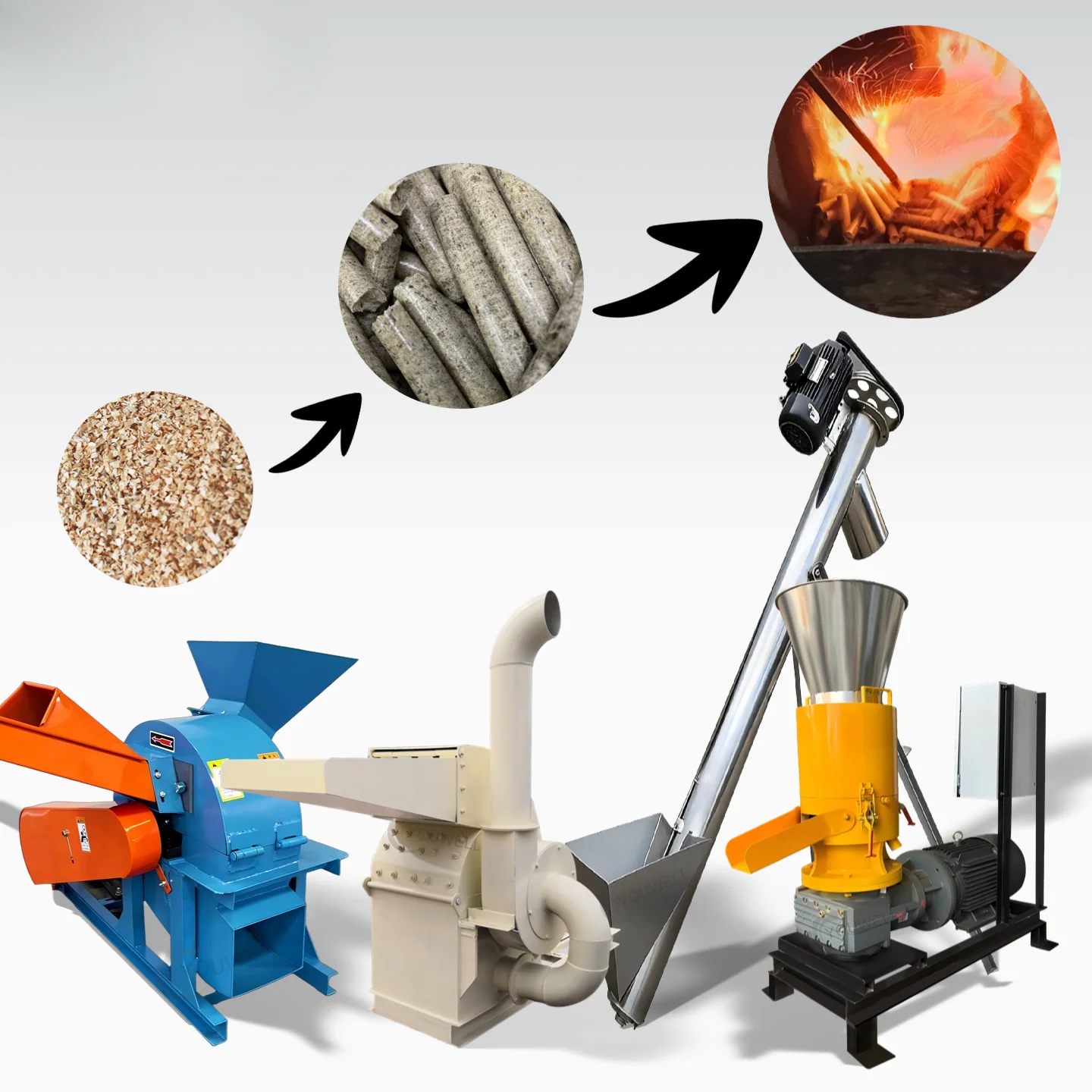 Complete Biomass Fuel Pellet Line Wood Straw Pellet Mill System High Efficiency High 55kW Motor CE ISO Certified