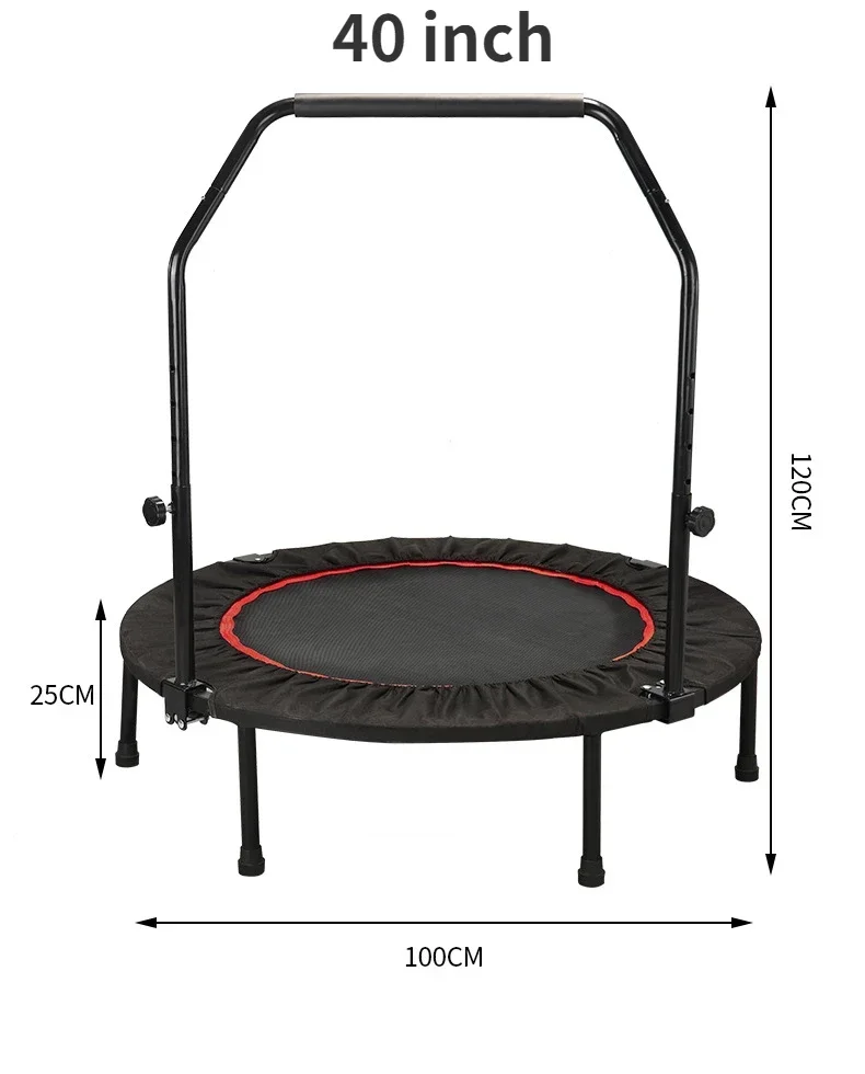 40/48 Mini Trampoline for Adults Foldable Fitness Trampoline with Adjustable Handrail Bearing 100KG Home Gym Rebounder Jumping