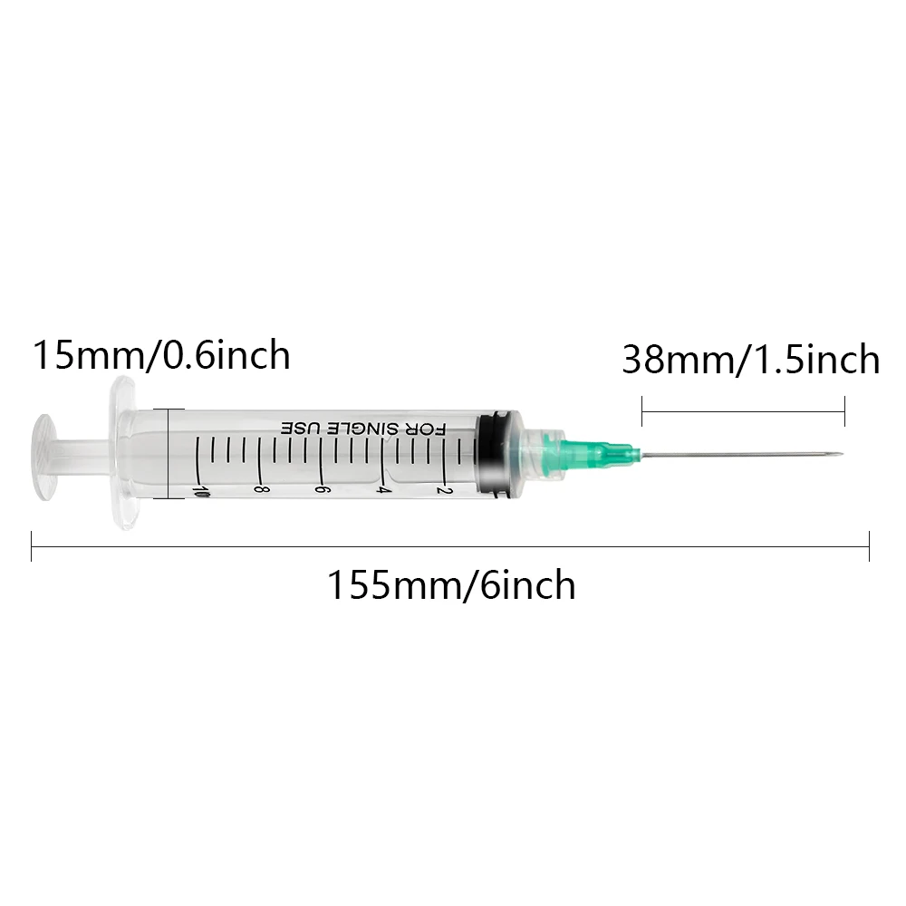 100Pack 10ml 21G 1.5inch Luer Lock Syringe With Needle Sterile,Glue Dispensing Cylinder,for Measuring Liquid,Lab Use