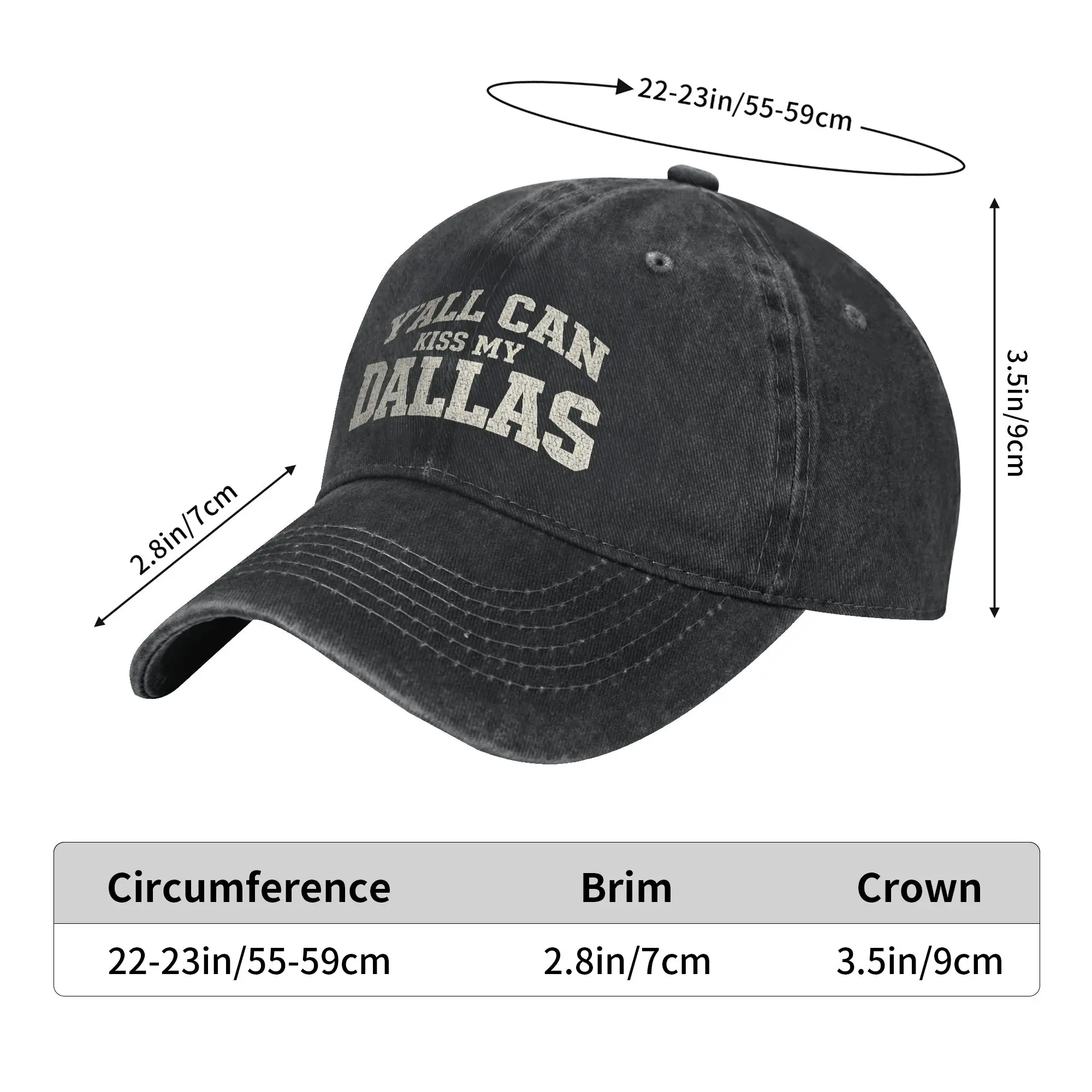 Funny Y‘all Can Kiss My Dallas Retro Texas Southern Humor Washed Baseball Cap  Casual Sun Hip Hop Hats  Outdoor Baseball Caps