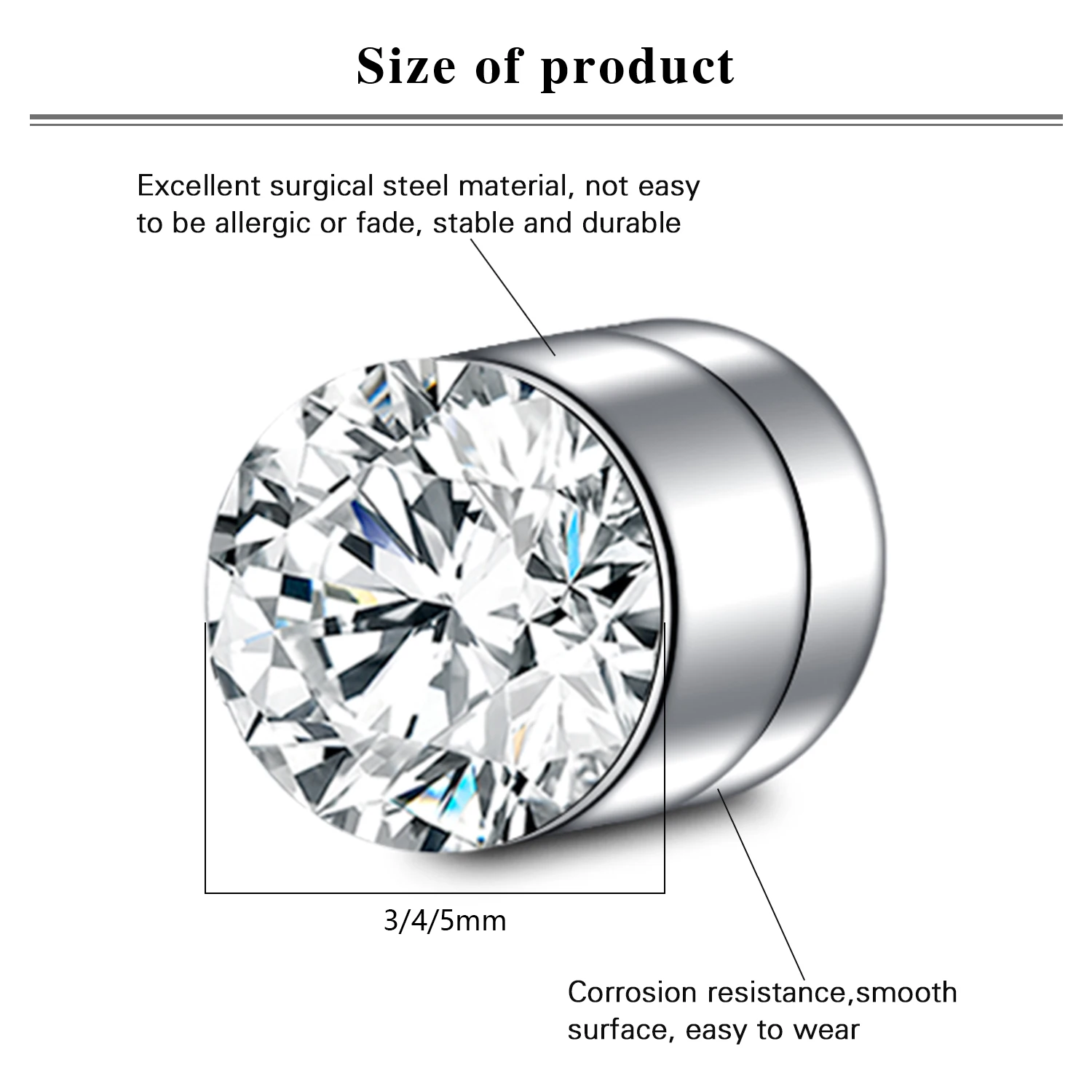 1Pair Magnetic Stud Earring Fake Piercing Nose Stud Crystal Earrings Punk Clip Zircon Magnet Stud Non Piercing Jewelry 3/4/5mm