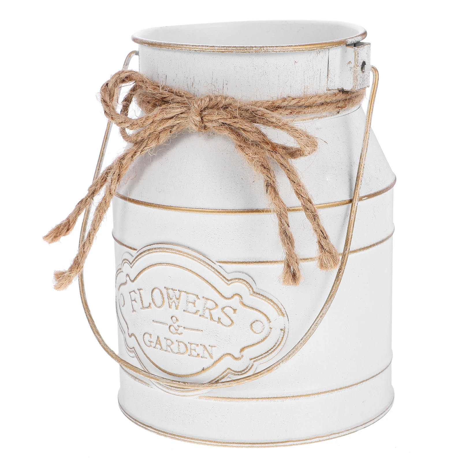 

Vintage Tin Vase White Iron Flower Pot Retro Bucket Metal Planter Floral Arrangement Container Home Garden Display
