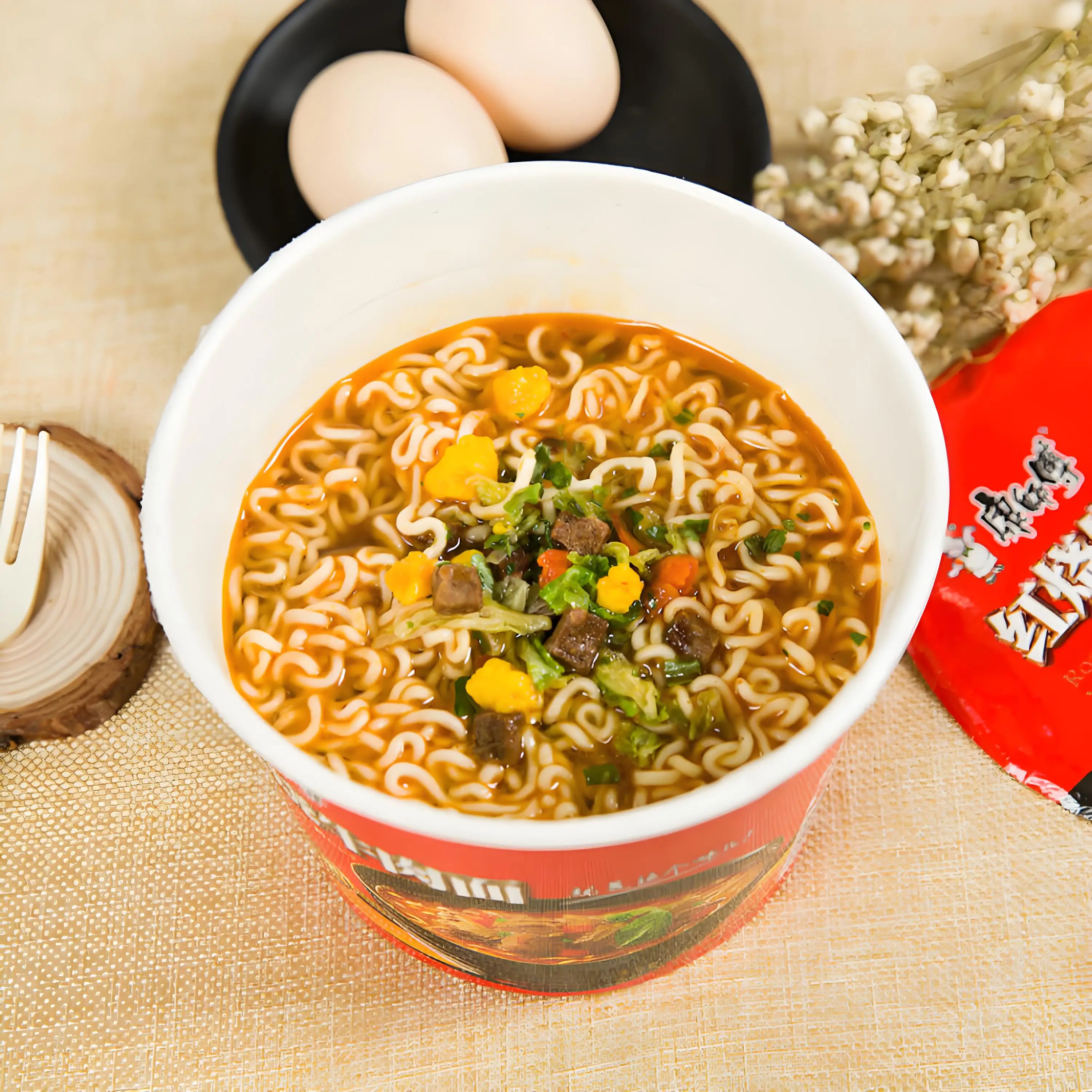 Master Kong, Braised Beef Flavor Instant Noodles (Happy Bucket), Pack of 3, 108g/bucket