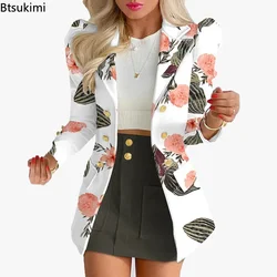 2024 Spring Summer Women's Casual Long Sleeve Jacket with Mini Skirt Two-piece Suit Tailleur Femme Blazer and Skit Dress Sets