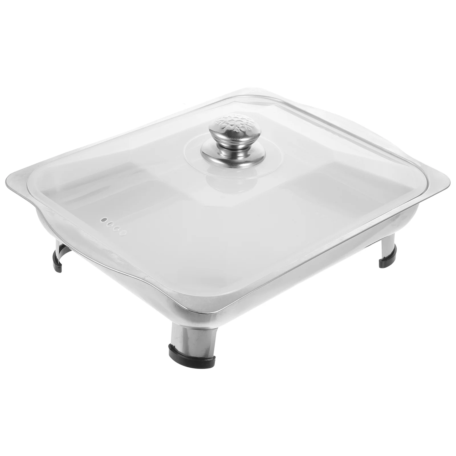 Stainless Steel Buffet Plate Serving Rectangular Covered Canteen Dining Basin Grilled Fish Tray Food Pan Four-leg