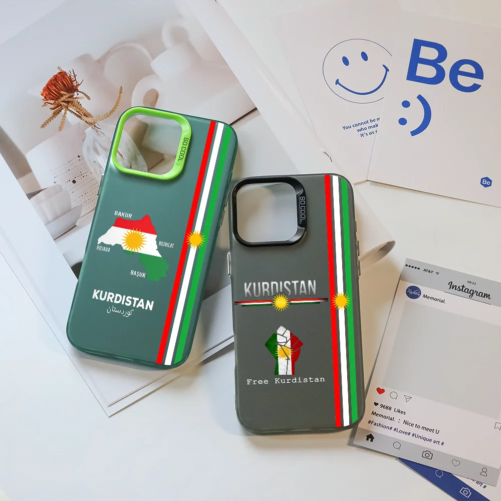 كردستان العلم خريطة جراب هاتف آيفون 16 برو ماكس 15 14 13 12 11 زائد متعدد الألوان أورورا الليزر للصدمات فوندا #2