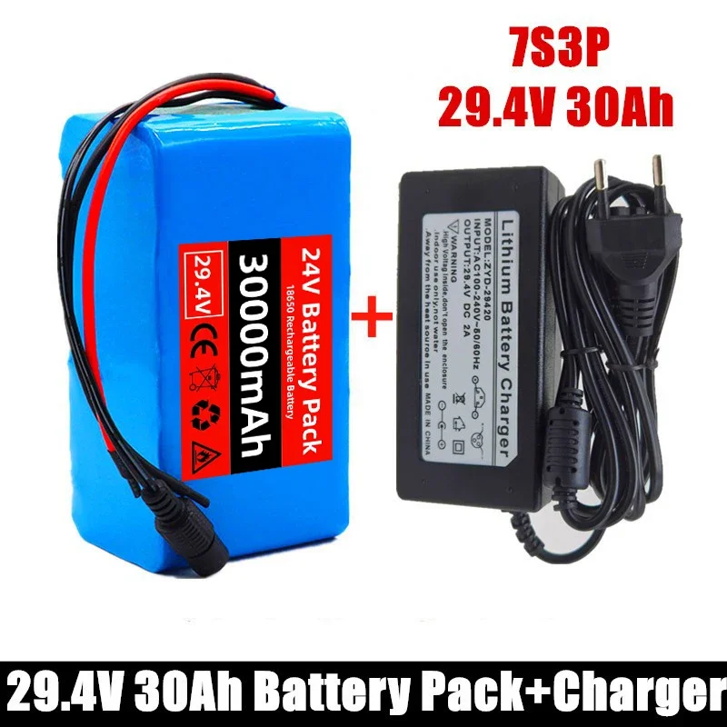 

18650 Lithium Battery 24V 30000mAh 7S3P Lithium Battery Wheelchair Battery Pack 29.4v for Electric Bicycle electric skateboard