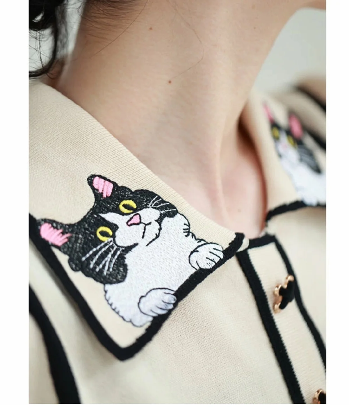 Women Sweater Summer Spring Cat Embroidery Short Sleeve Knit Pullover Chic   Korean Popular Clothes