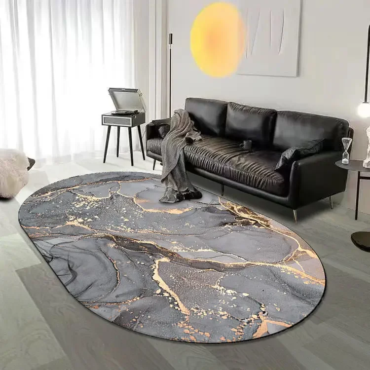 Modern Light Luxury Gold Oval Rugs for Bedroom Home Decor Sofa Floor Mat Large Area Carpet in Living Room Cloakroom Lounge Rug