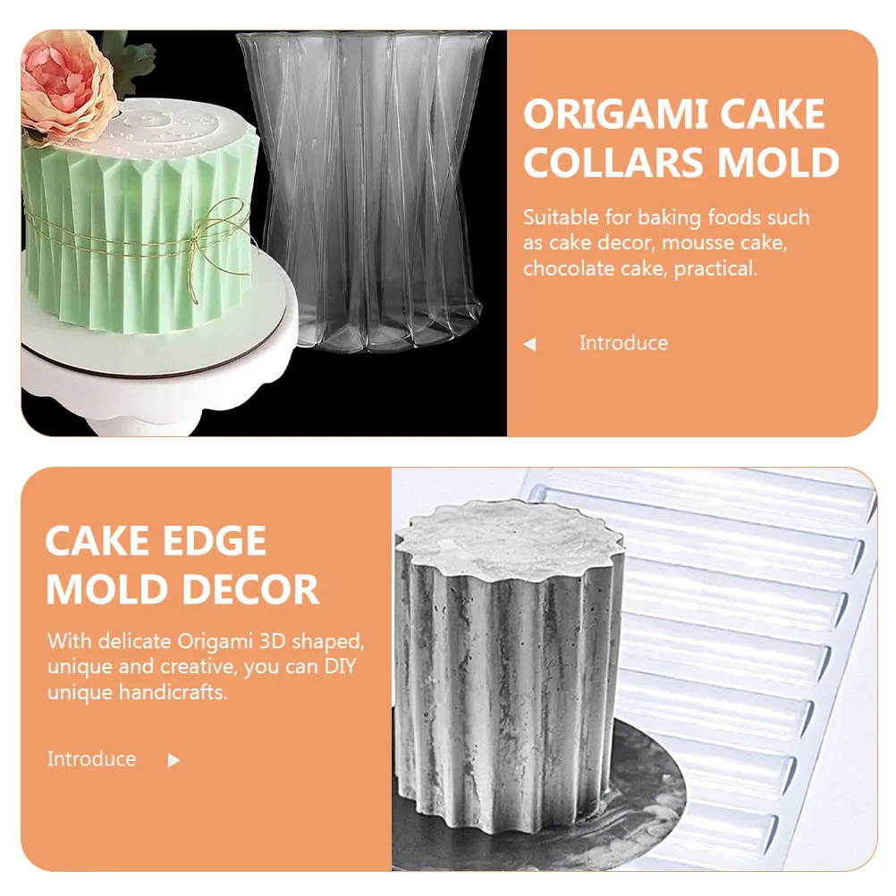 Origami 3D Cake Collar Mold Transparent Plastic Cake Side Border Mold for Mousse Birthday Chocolate Cakes Baking Decoration