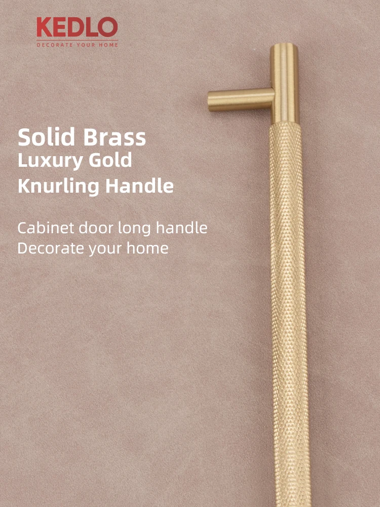 KEDLO Massiver Messing-Knotengriff 500mm Langer Griff für Küchenschränke Europäischer Stil Leichter Luxus Gebürsteter Messinggriff in Gold – Detail 4