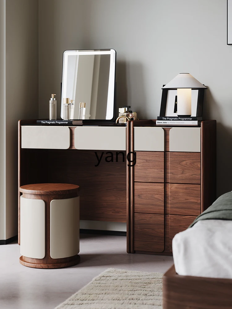 LTT جميع خزانة الملابس المصنوعة من الخشب الصلب بلون الجوز الأسود وغرفة النوم الرئيسية وطاولة مكياج بسيطة ومكاملة #4