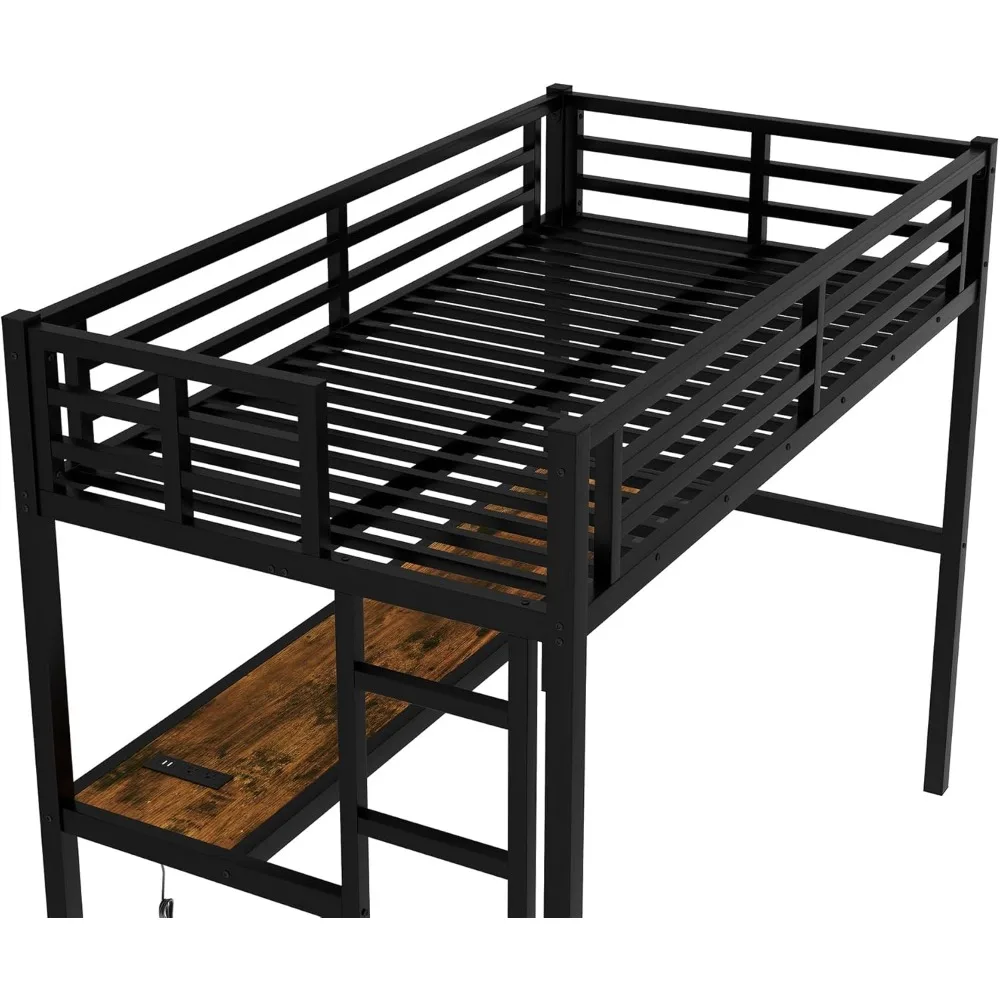 سرير علوي Bellemave Twin XL مع مكتب، إطار سرير علوي معدني مزدوج XL مع حاجز حماية وسلم للبالغين والأطفال والمراهقين، أسود #5