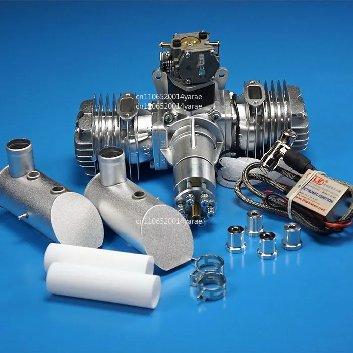 

Модель авиационного двигателя, двухцилиндровый, двухтактный, боковой выхлоп, натуральный, с воздушным охлаждением, ручной запуск, перемещение 111CC