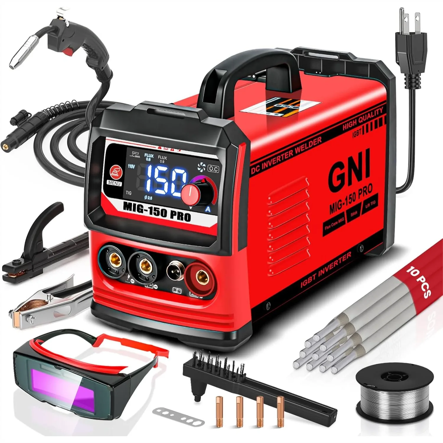 

Multiprocess Welder 150A, MIG/TIG/Stick Welding Machine 110V, Portable IGBT Inverter Mini Welder with Auto-Darkening Helmet,