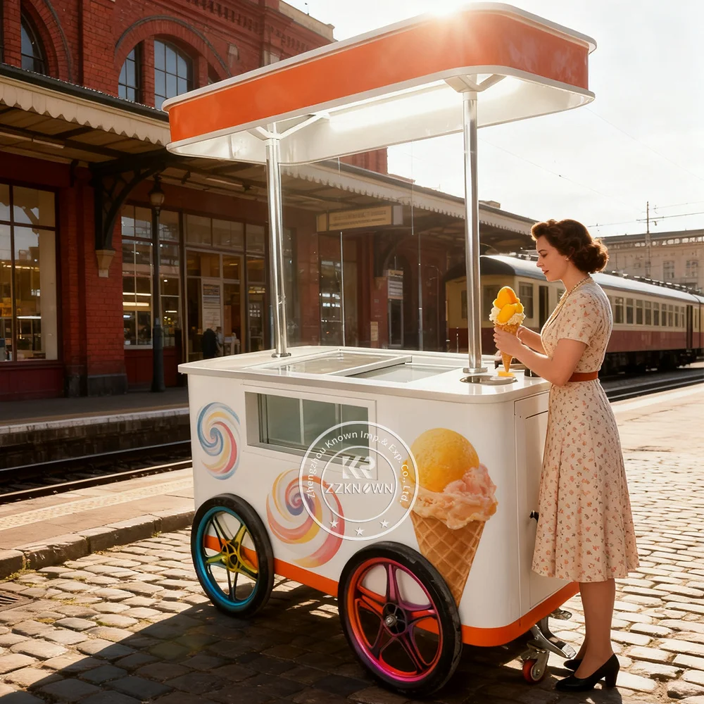 꽃 카트 야외 꽃 카트 아이스크림 진열장 젤라또 쇼케이스 이동식 푸드 카트 아이스크림 푸드 트럭 푸시 카트