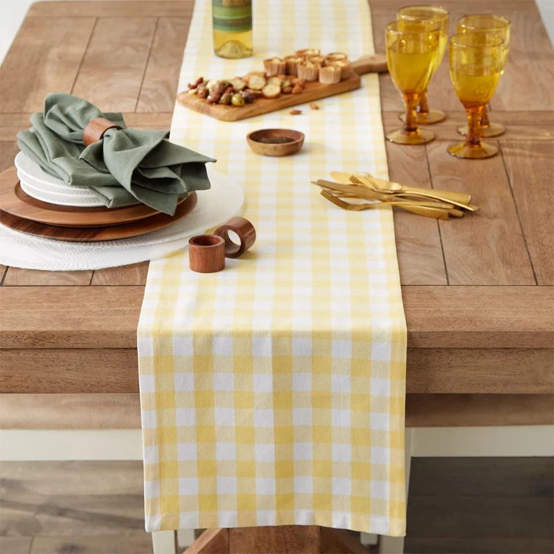 Polyeste Check Table Runner Red and White Checkered Tablecover Family Dinners Plaid Tablecloth Farmhouse Gingham Home Decoration