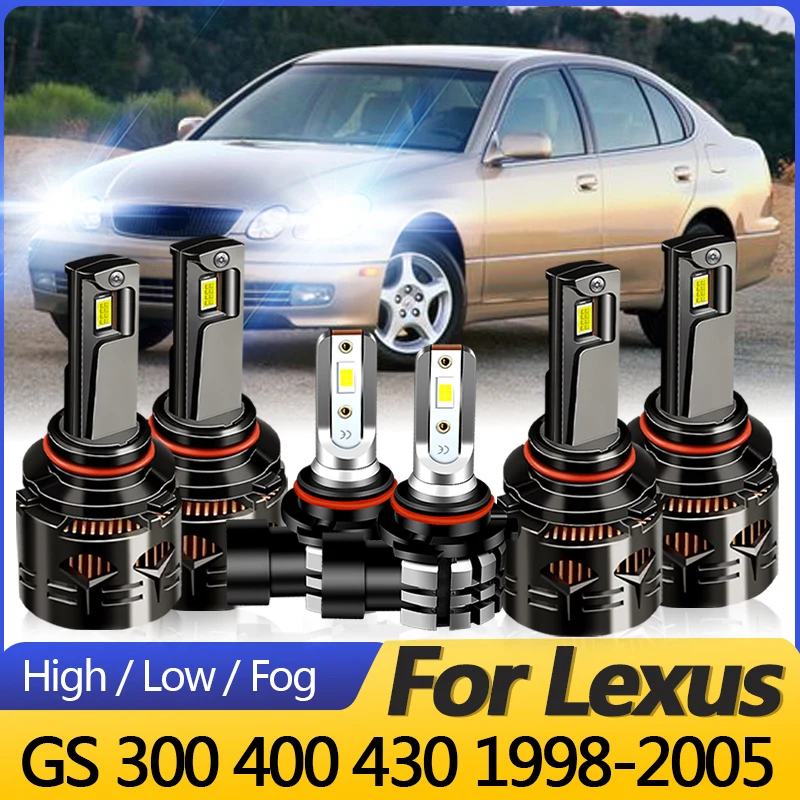 2PCS High quality White CANbus For LEXUS GS 300 400 430 1998-2005 LED Headlights High Beams Low Beams Fog Lamp 30000LM Plug&Play