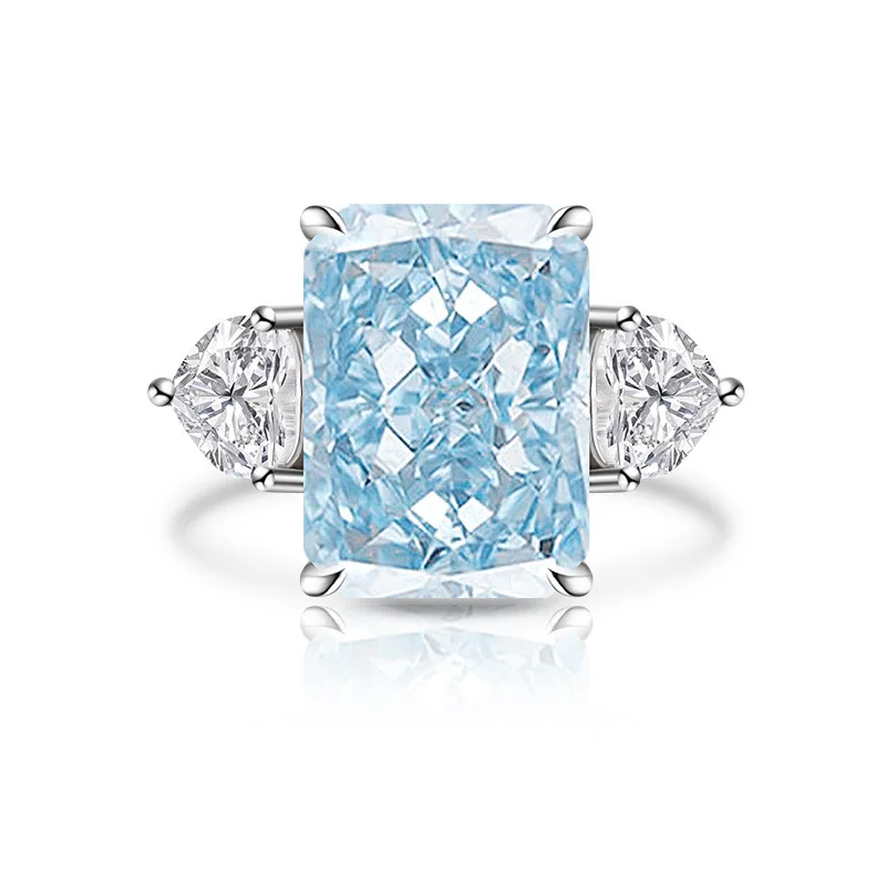 925 Sterling Silver Shiny Colored Ice Flower Cut Zircon Large Carat Ring for Ladies Gorgeous Elegance Fashion
