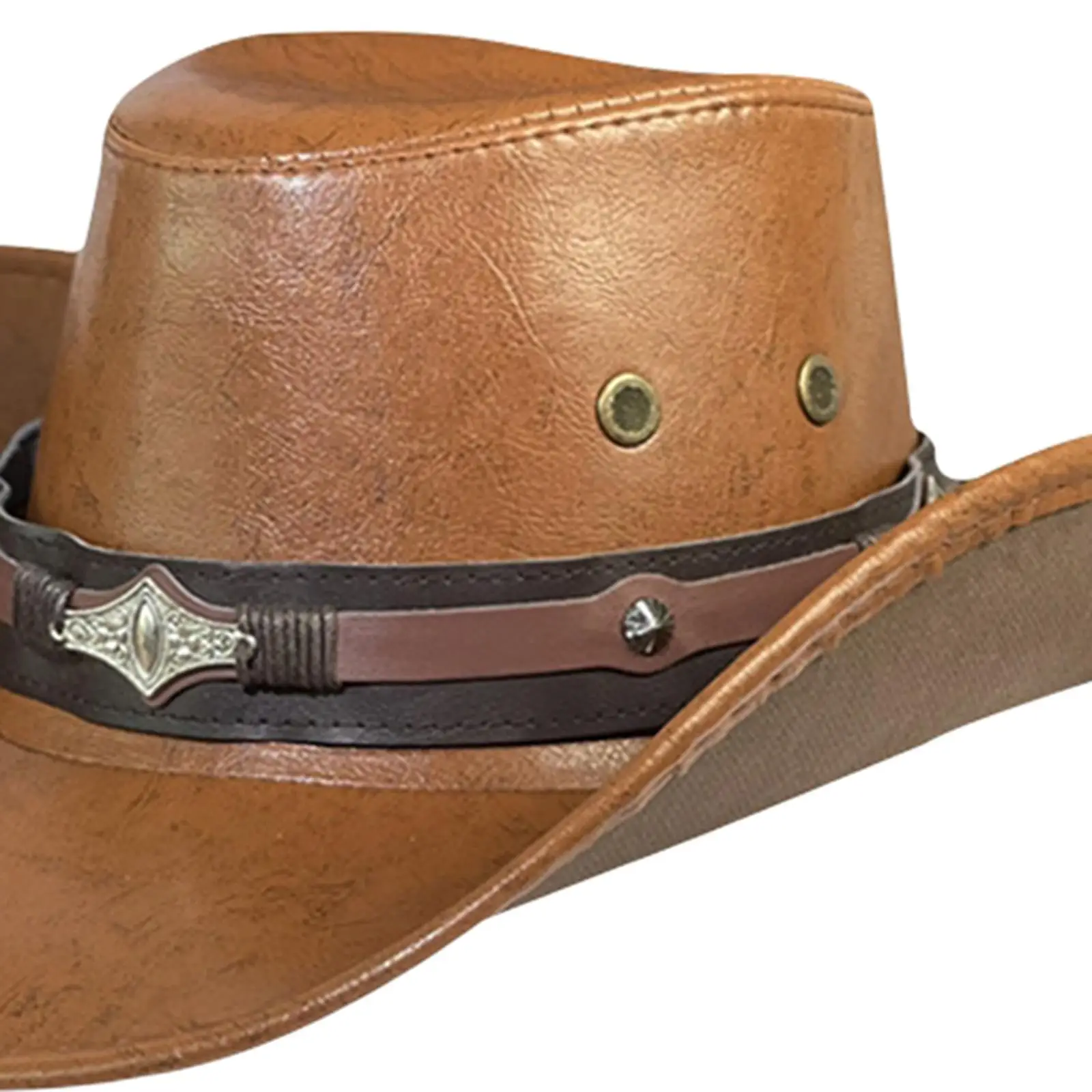 قبعة رعاة البقر الغربية قبعات الجاز العصرية بولي Leather الجلود قبعة واسعة الحافة مع حزام الذقن قابل للتعديل قبعة الشمس لحفلة الهالوين