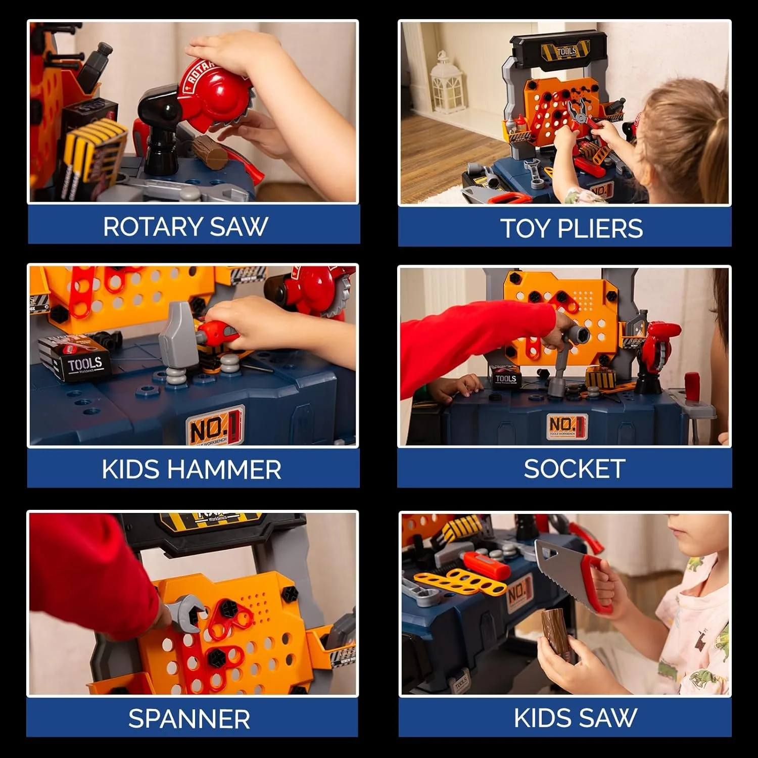 Ensemble de banc à outils pour enfants, 65 pièces, jeu de simulation, établi de Construction, jouets pour tout-petits, ensemble de jeu d'atelier Transformable pour garçons et filles