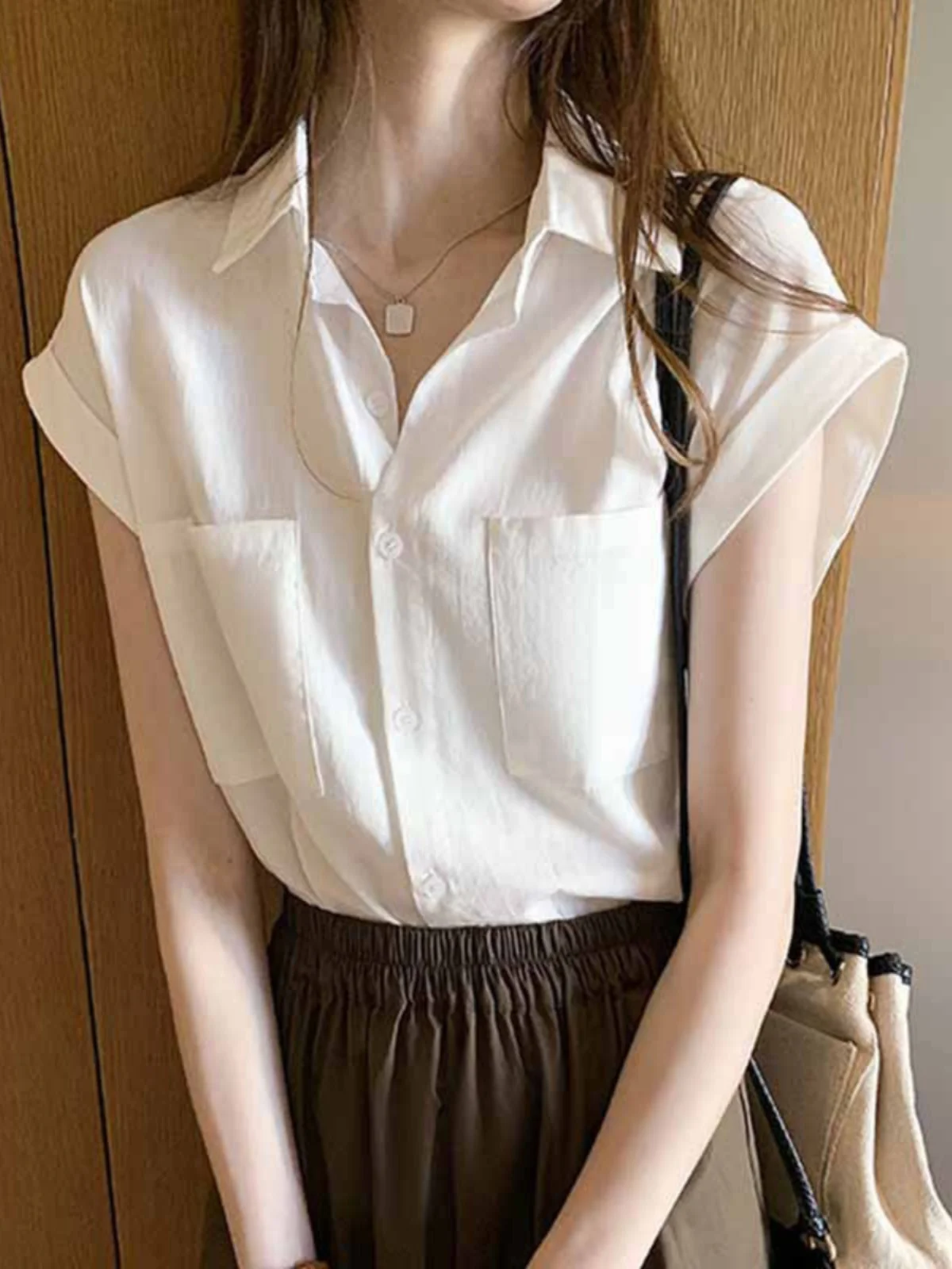 

Summer New Design Sensation Women's Chiffon White irt ort Sve Hong Kong Sle Small Size Faionable Svel Blouse